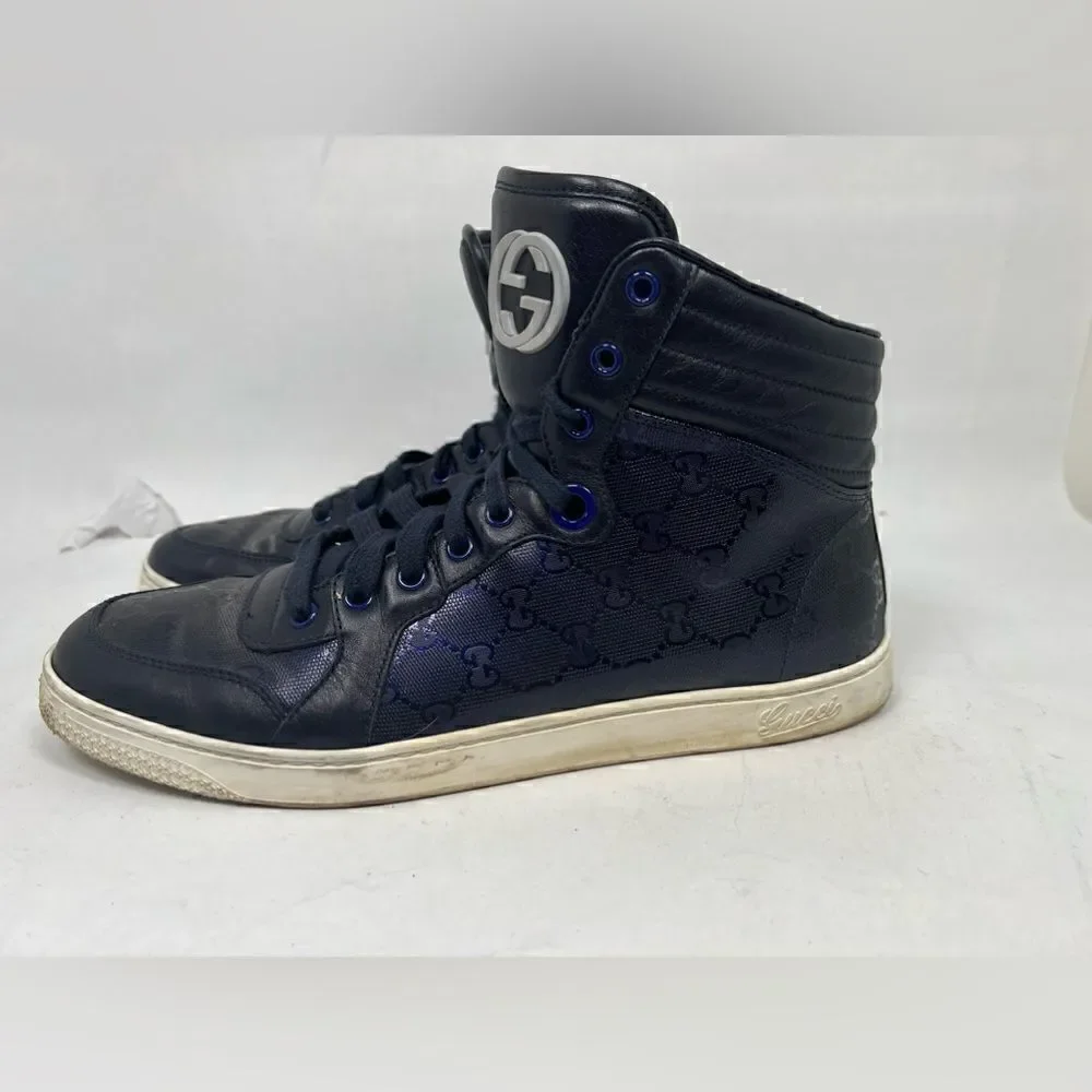Authentic Gucci gg imprime praga soft sneaker high top mens 9.5 Dark Blue.